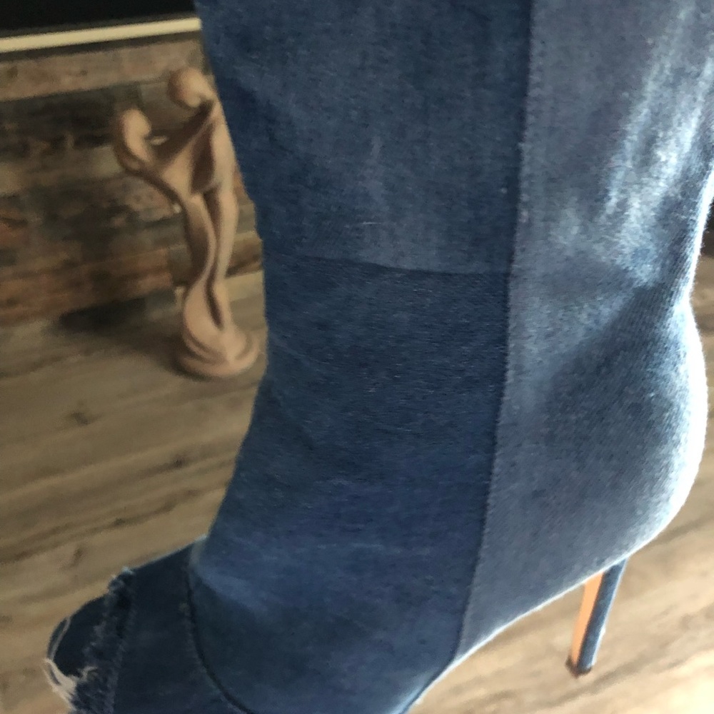 Blue jean material boots